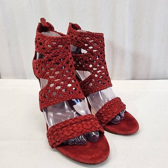 Sandro Paris Agate Suede Heeled Sandal in Bordeaux Size 39 (8.5) - Picture 1 of 11